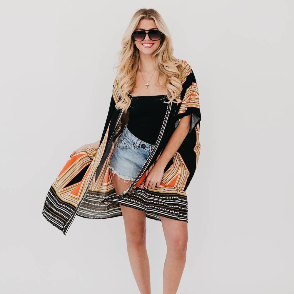 In The City Of Paradise Kimono Black Orange